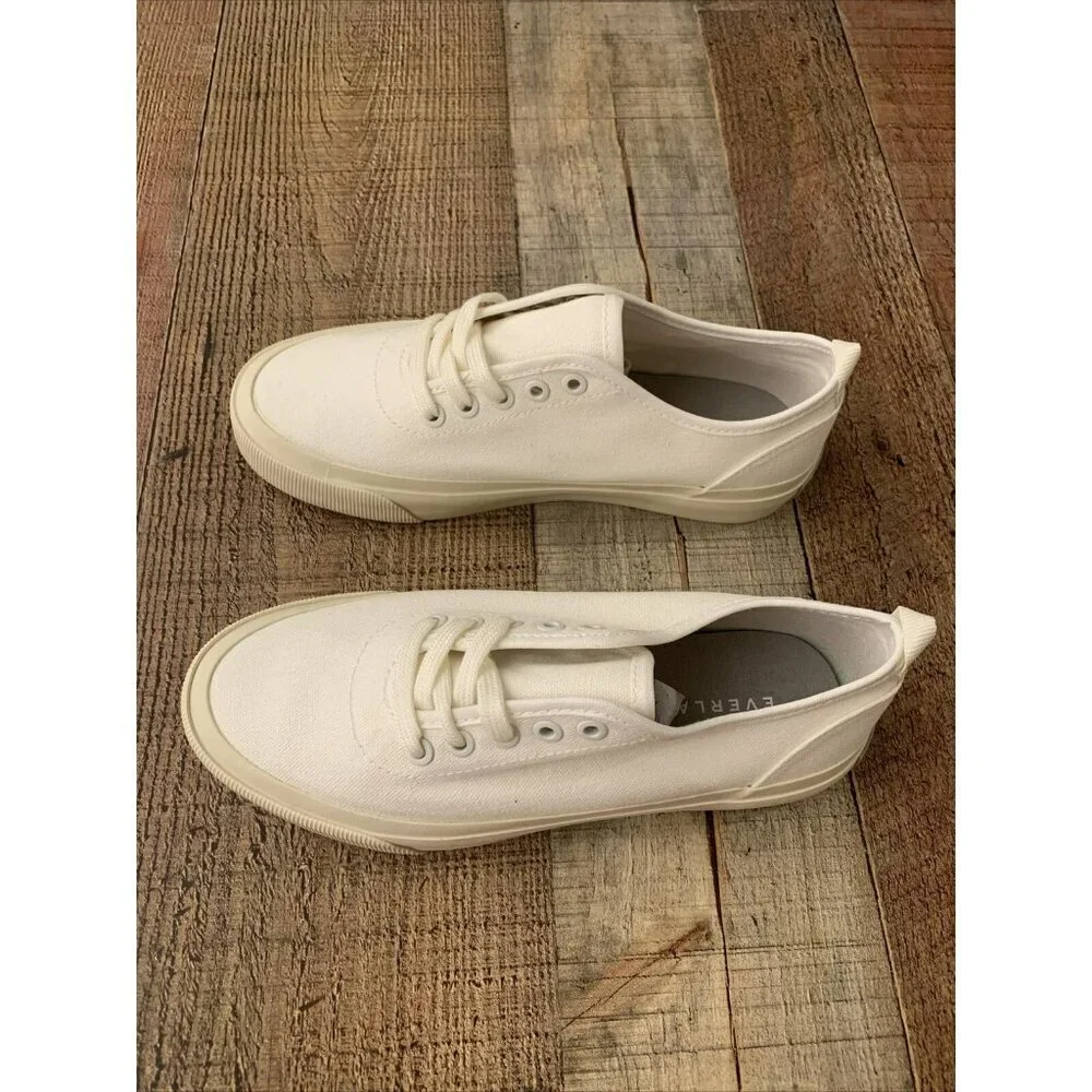 NEW Everlane White Cotton Sneakers Unisex Sz 5W/3M - Picture 2 of 7